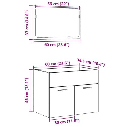 Комплект мебели за баня от 2 части Черно дъбово инженерно дърво