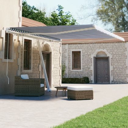 Свободностояща ръчно прибираща се тента, 400x300 см, синьо/бяло