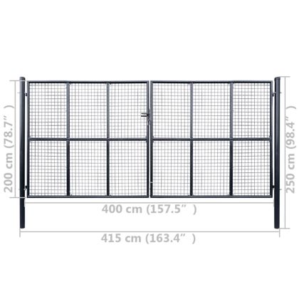 Градинска мрежеста порта, поцинкована стомана, 400x200 см, сива
