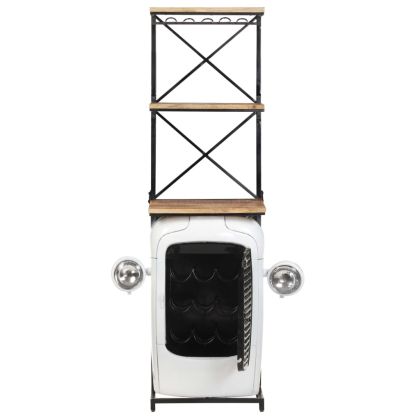 Шкаф за вино "Трактор", бял, 49x31x172 см, грубо мангово дърво