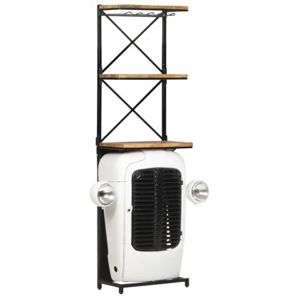 Шкаф за вино "Трактор", бял, 49x31x172 см, грубо мангово дърво