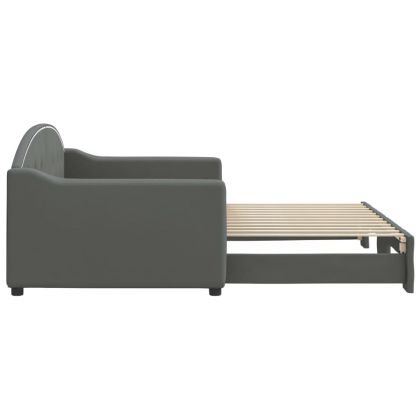 Канапе с изтеглящо разтегателно легло тъмносиво 90x200 см плат