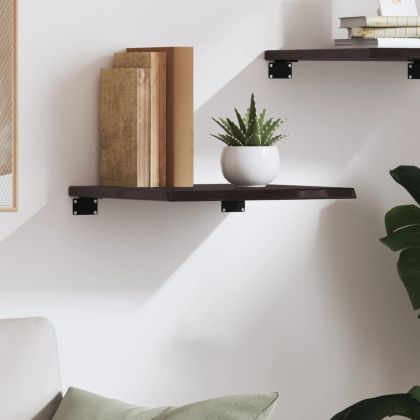 Стенен рафт тъмнокафяв 40x40x2 см обработен масивен дъб