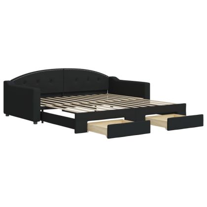 Канапе с изтеглящо легло и чекмеджета черно 100x200 см плат