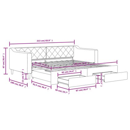 Канапе с изтеглящо легло и чекмеджета черно 90x190 см плат