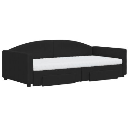 Канапе с изтеглящо легло и чекмеджета черно 100x200 см плат