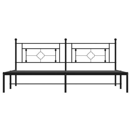 Метална рамка за легло с горна табла, черна, 200x200 см
