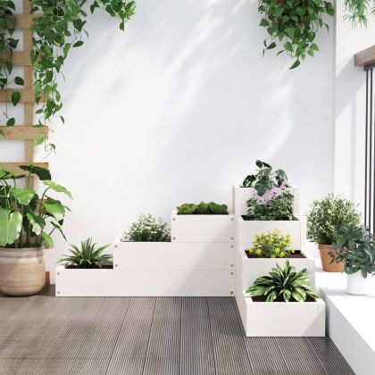 Градинска кашпа 4 нива 80,5x79x36 см бяла борово дърво масив