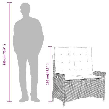 Накланяща се градинска пейка с възглавници светлосив полиратан
