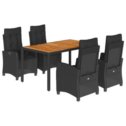 Градински трапезен комплект възглавници 5 части черен полиратан