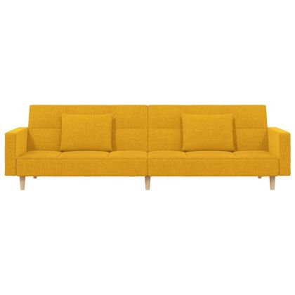 2-местно разтегателно канапе с две възглавници, жълто, текстил