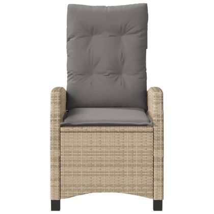 Накланящ се градински стол с възглавници бежов микс полиратан