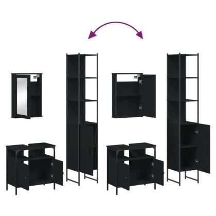 Комплект мебели за баня от 3 части, черен, инженерно дърво