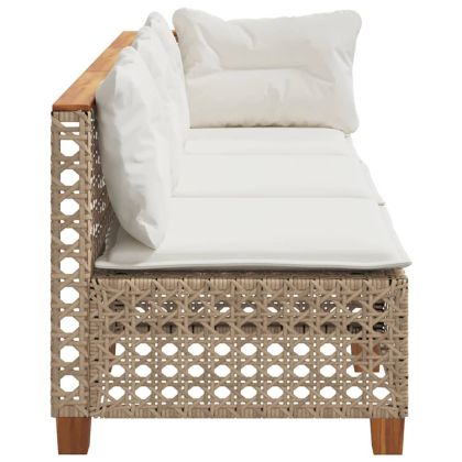 Градински диван с възглавници 3-местен бежов полиратан