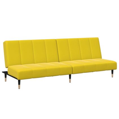 2-местно разтегателно канапе с табуретка, жълто, кадифе