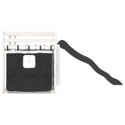 Двуетажно легло с пързалка и завеси, бяло и черно, 90x200 см