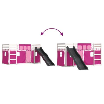 Двуетажно легло с пързалка и завеси, синьо, 90x200 см