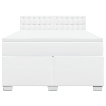 Боксспринг легло с матрак, бяло, 160x200 см, изкуствена кожа