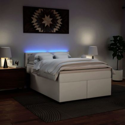 Боксспринг легло с матрак, бяло, 160x200 см, изкуствена кожа