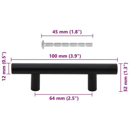 Дръжки за шкафове, 10 бр, черни, 64 мм, неръждаема стомана