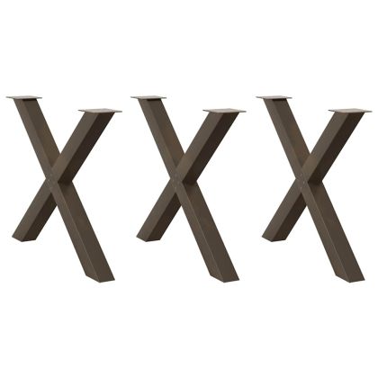 Крака за трапезна маса, X-образни, 3 бр., естествена стомана, 90 x (72-73) см, стомана