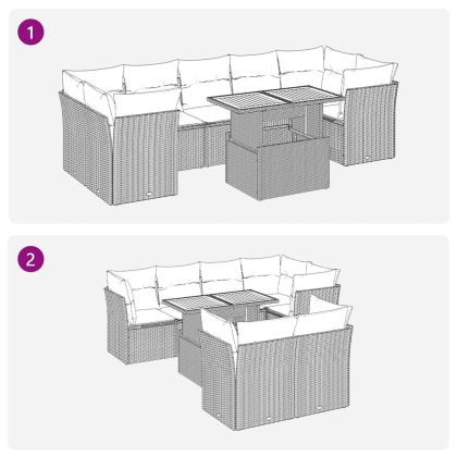 Градински диван с възглавници, 8 части, полиратан, сив