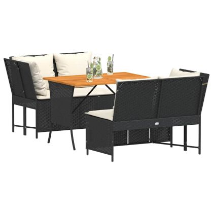 Градински комплект с възглавници, 3 части, черен полиратан