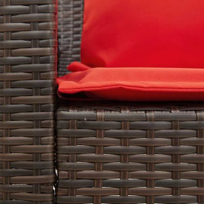 Градински диван с възглавници кафяв полиратан