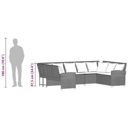 Градински диван с възглавници кафяв полиратан