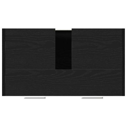 Шкаф за мивка за баня, черно и дъб, 60x33x60см, инженерно дърво