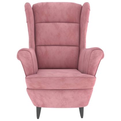 Фотьойл Wingback с табуретка, розова, кадифе