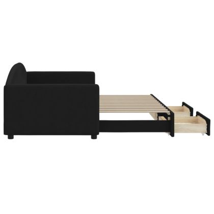 Канапе с изтеглящо легло и чекмеджета черно 90x200 см текстил