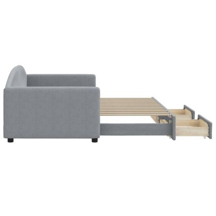 Канапе с изтеглящо легло и чекмеджета светлосиво 90x200 см плат