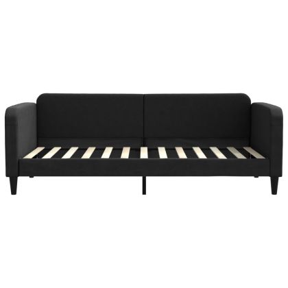 Канапе с изтеглящо легло и чекмеджета черно 90x200 см текстил