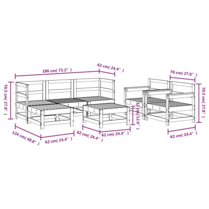 Градински лаундж комплект, 7 части, бял, бор масив