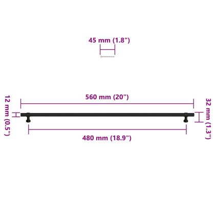 Дръжки за шкафове, 5 бр, черни, 480 мм, неръждаема стомана