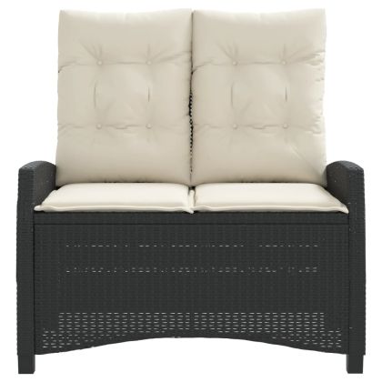 Накланяща се градинска пейка с възглавници черен полиратан