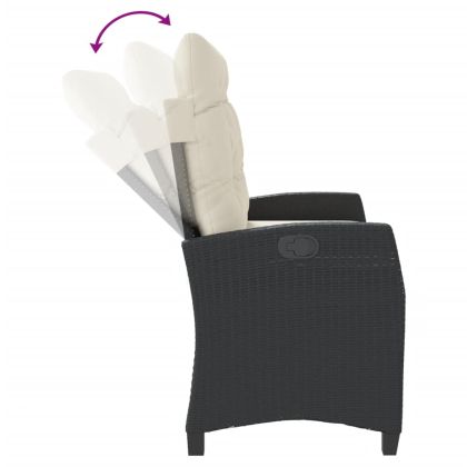 Накланяща се градинска пейка с възглавници черен полиратан