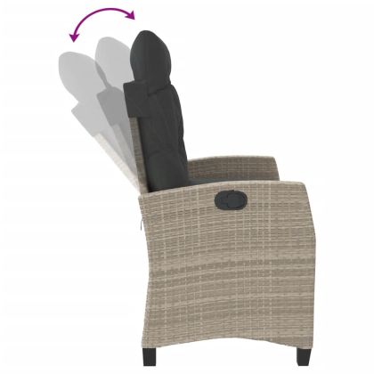 Накланяща се градинска пейка с възглавници светлосив полиратан