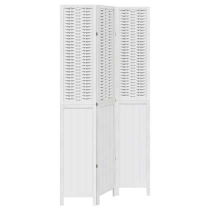 Разделител за стая, 3 панела, бял, дърво пауловния масив