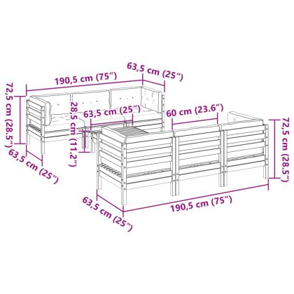 Градински комплект с възглавници, 7 части, дугласка ела масив