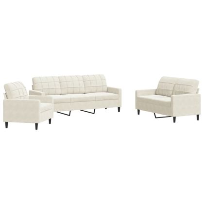 Комплект дивани от 3 части с възглавници, кремав, кадифе