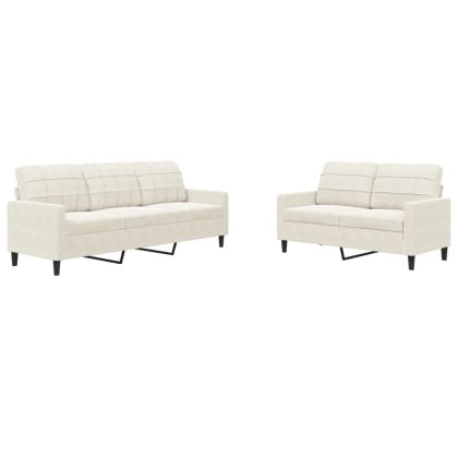 Комплект дивани от 2 части с възглавници, кремав, кадифе