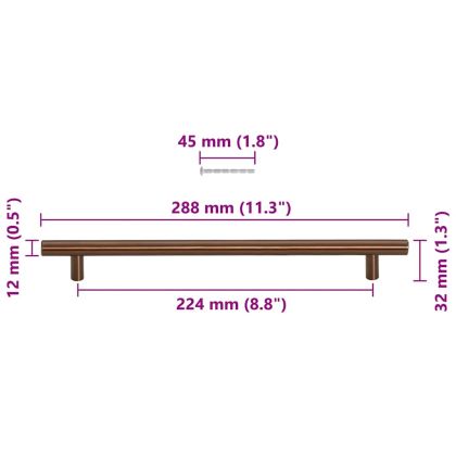Дръжки за шкафове, 5 бр, бронз, 224 мм, неръждаема стомана