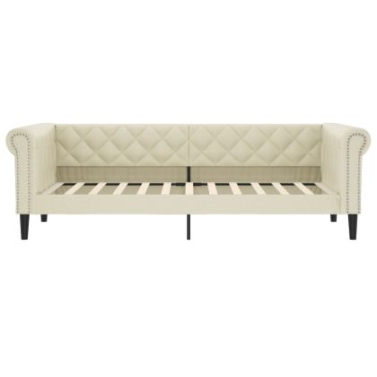 Канапе с матрак, кремаво, 90x200 см, изкуствена кожа