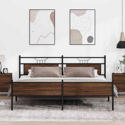 Метална рамка за легло, без матрак, кафяв дъб, 200x200 см