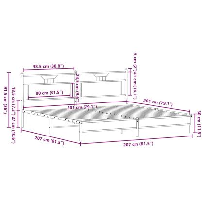 Метална рамка за легло, без матрак, кафяв дъб, 200x200 см