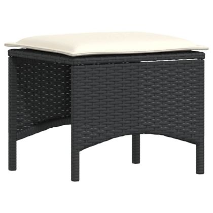 Градински диван от 4 части с възглавници, черен, полиратан