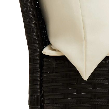 Градински диван от 4 части с възглавници, черен, полиратан