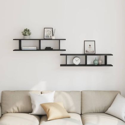 Стенни рафтове, 2 бр, черен дъб, 90x18x20 см, инженерно дърво